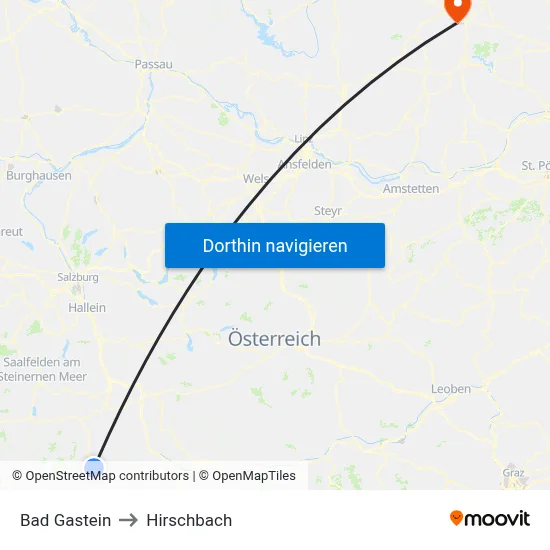 Bad Gastein to Hirschbach map