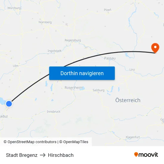 Stadt Bregenz to Hirschbach map