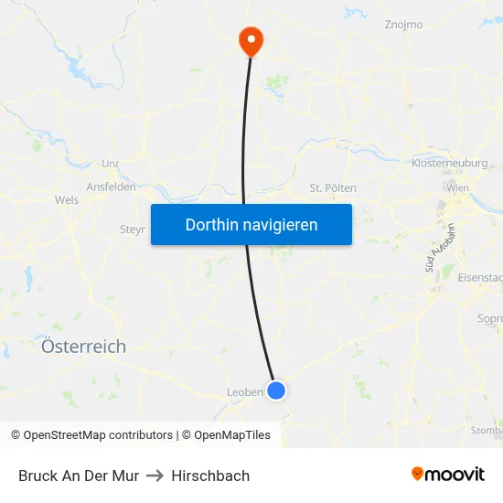 Bruck An Der Mur to Hirschbach map
