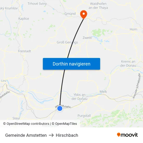 Gemeinde Amstetten to Hirschbach map