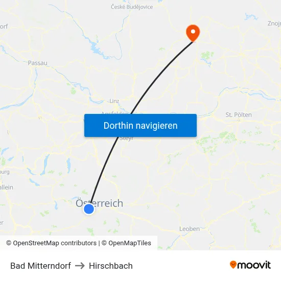Bad Mitterndorf to Hirschbach map