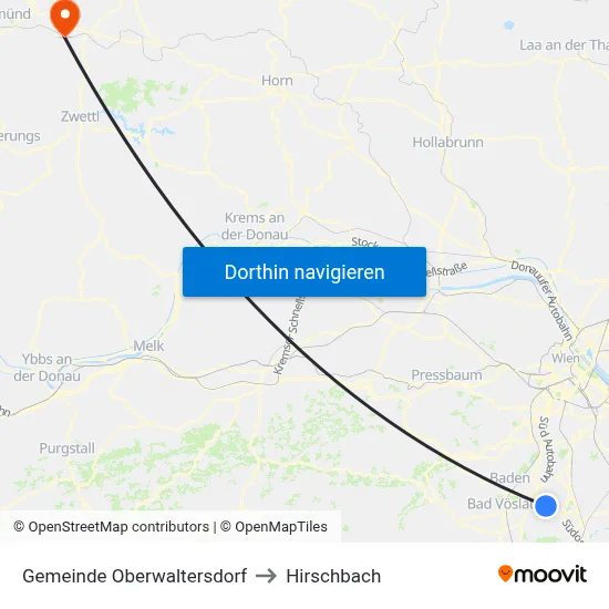 Gemeinde Oberwaltersdorf to Hirschbach map