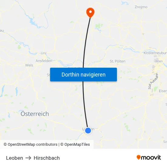 Leoben to Hirschbach map