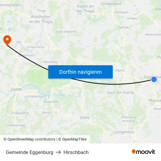 Gemeinde Eggenburg to Hirschbach map