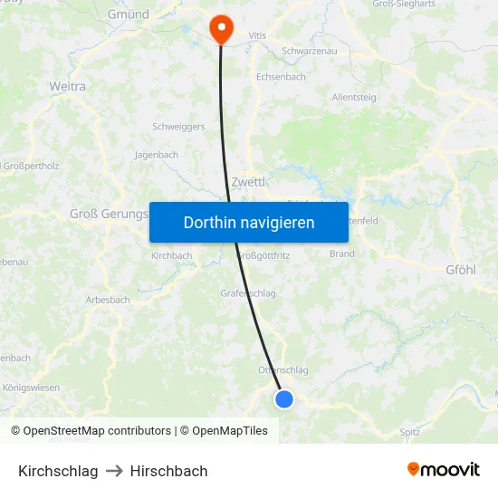 Kirchschlag to Hirschbach map