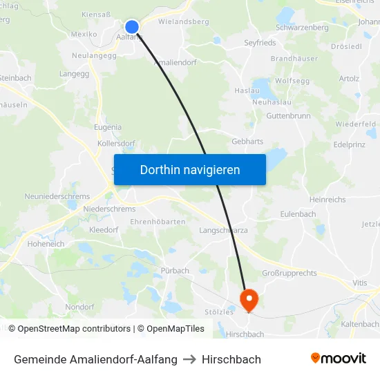 Gemeinde Amaliendorf-Aalfang to Hirschbach map