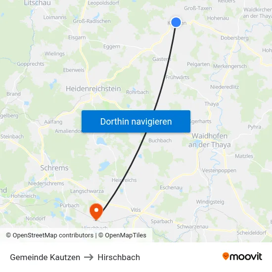 Gemeinde Kautzen to Hirschbach map