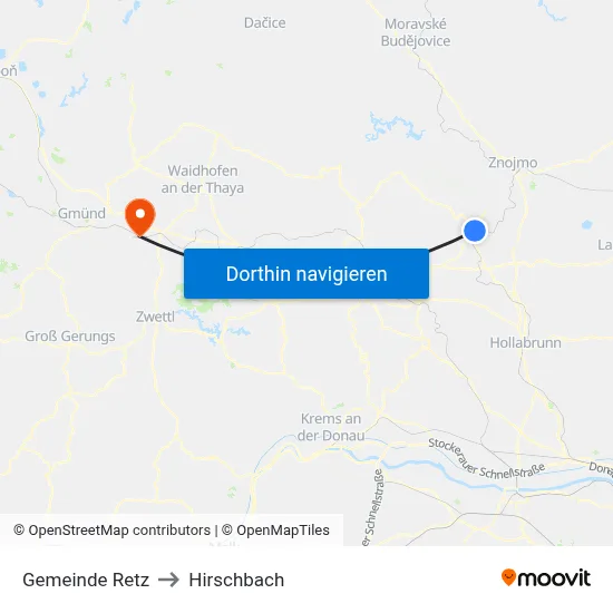 Gemeinde Retz to Hirschbach map