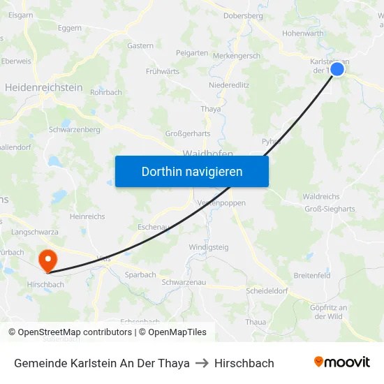 Gemeinde Karlstein An Der Thaya to Hirschbach map
