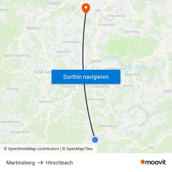 Martinsberg to Hirschbach map
