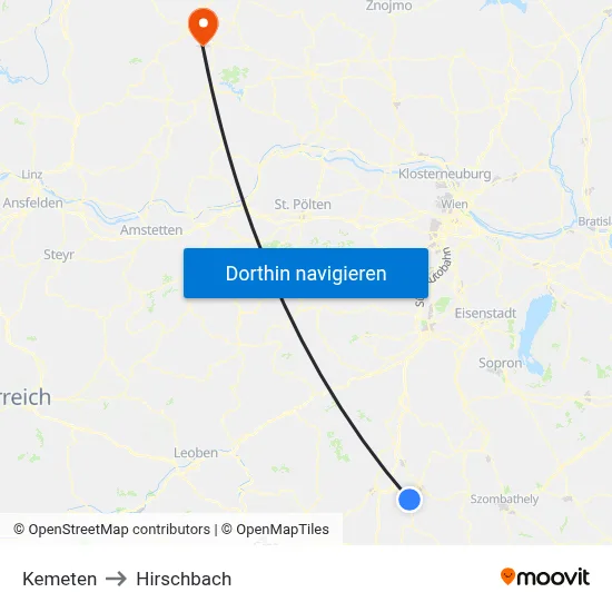 Kemeten to Hirschbach map