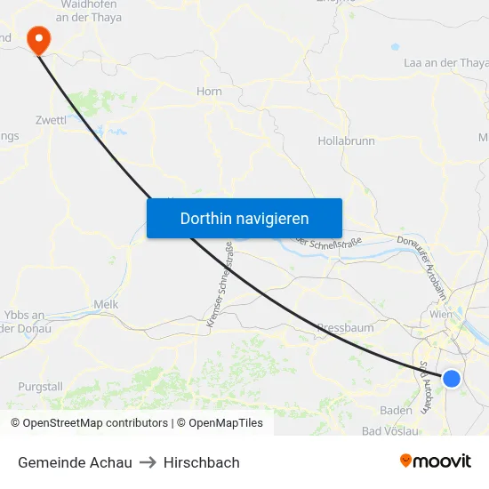 Gemeinde Achau to Hirschbach map