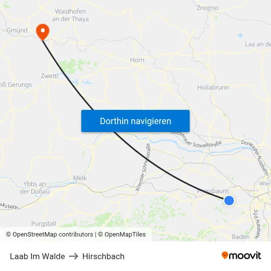 Laab Im Walde to Hirschbach map