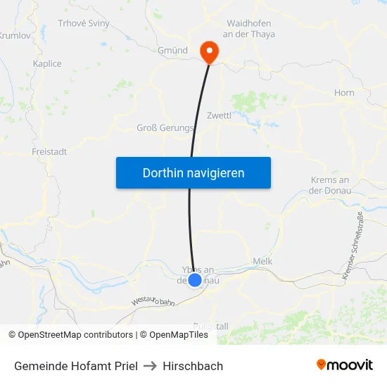 Gemeinde Hofamt Priel to Hirschbach map