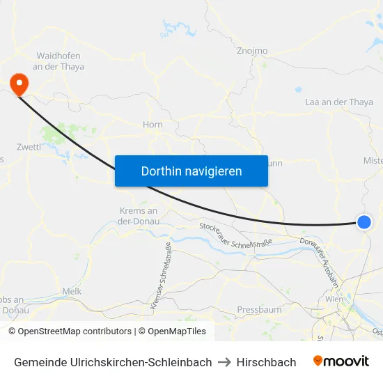 Gemeinde Ulrichskirchen-Schleinbach to Hirschbach map