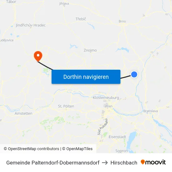 Gemeinde Palterndorf-Dobermannsdorf to Hirschbach map