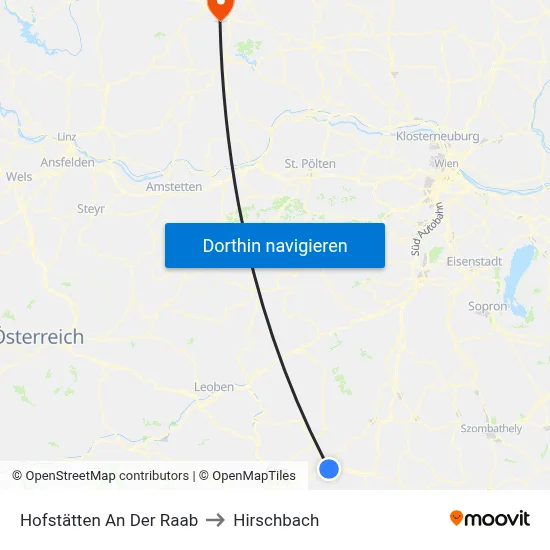 Hofstätten An Der Raab to Hirschbach map
