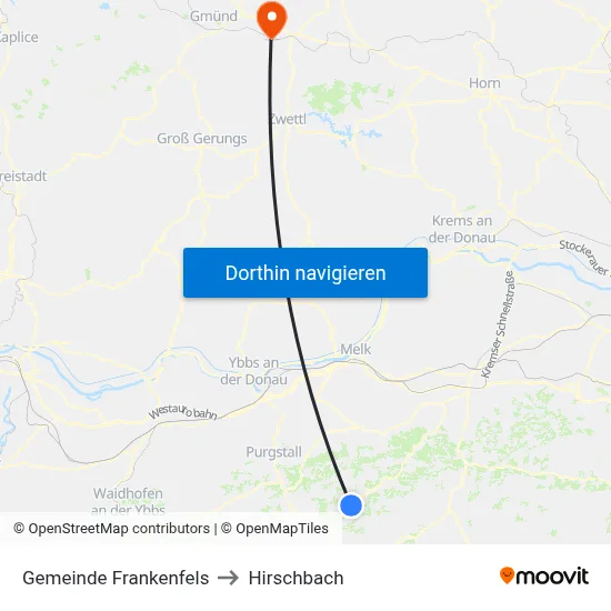 Gemeinde Frankenfels to Hirschbach map