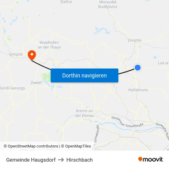 Gemeinde Haugsdorf to Hirschbach map
