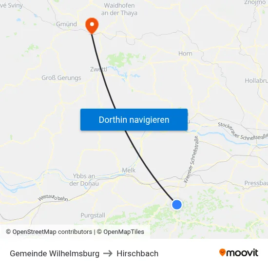 Gemeinde Wilhelmsburg to Hirschbach map