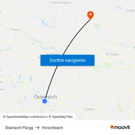 Stainach-Pürgg to Hirschbach map