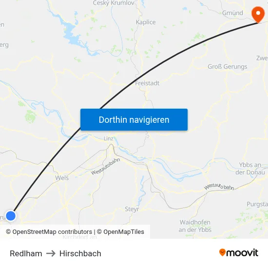Redlham to Hirschbach map