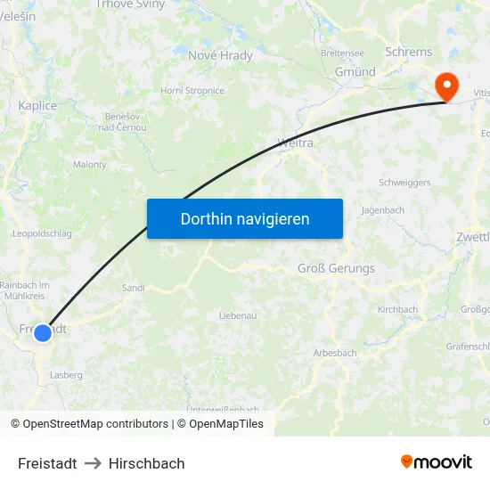 Freistadt to Hirschbach map