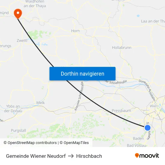 Gemeinde Wiener Neudorf to Hirschbach map