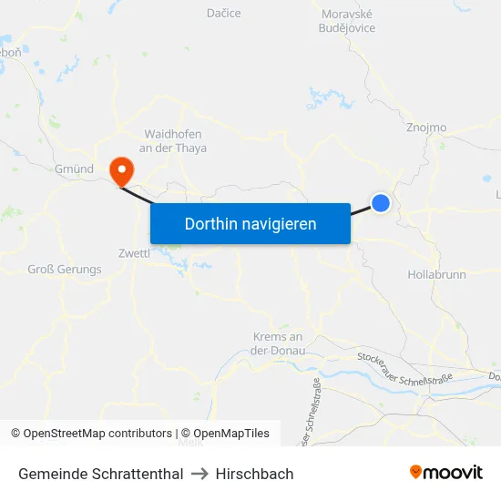Gemeinde Schrattenthal to Hirschbach map