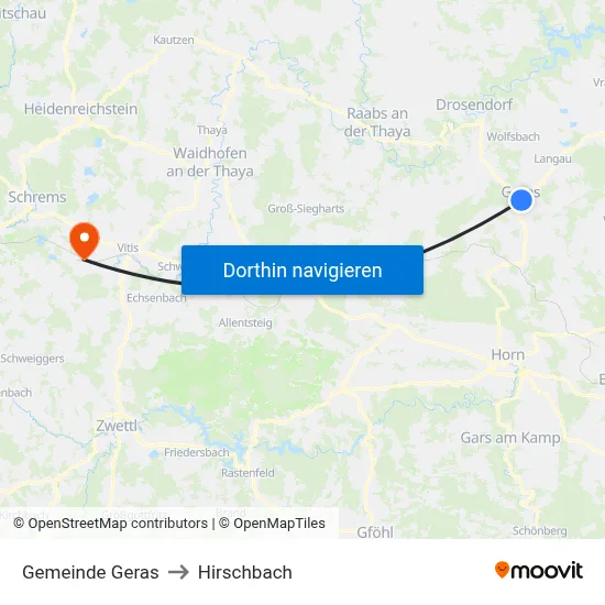 Gemeinde Geras to Hirschbach map