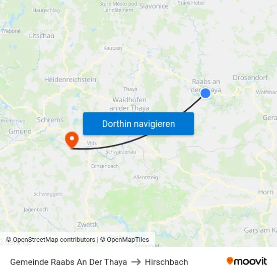 Gemeinde Raabs An Der Thaya to Hirschbach map