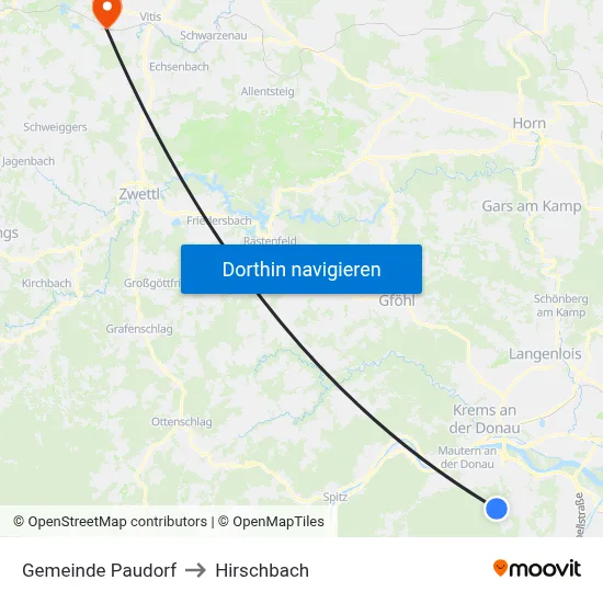 Gemeinde Paudorf to Hirschbach map
