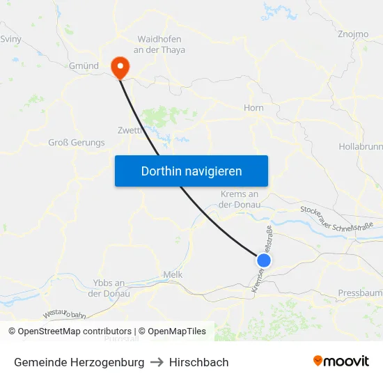 Gemeinde Herzogenburg to Hirschbach map