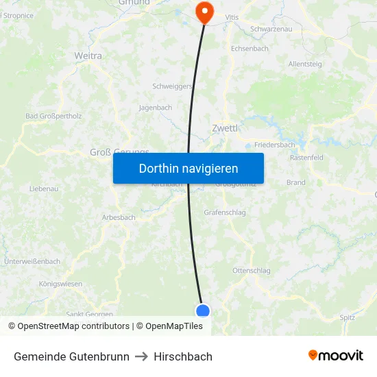 Gemeinde Gutenbrunn to Hirschbach map