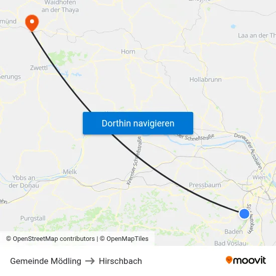 Gemeinde Mödling to Hirschbach map