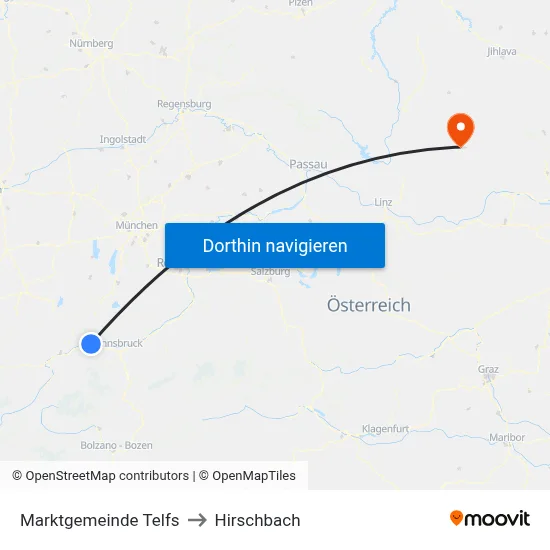Marktgemeinde Telfs to Hirschbach map