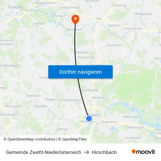 Gemeinde Zwettl-Niederösterreich to Hirschbach map