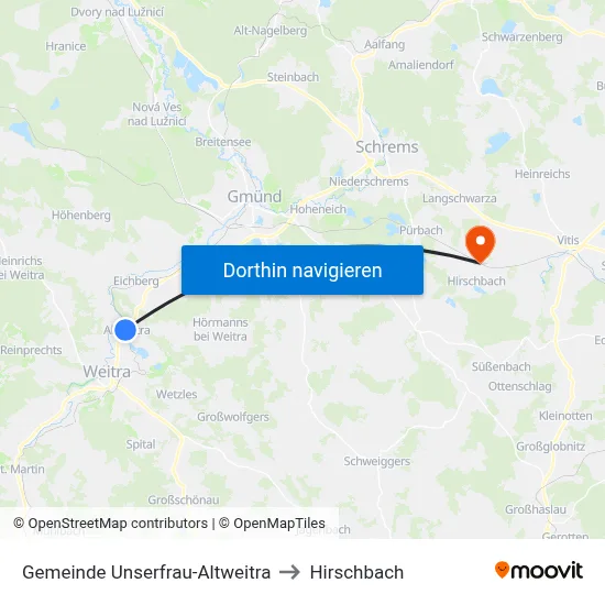 Gemeinde Unserfrau-Altweitra to Hirschbach map