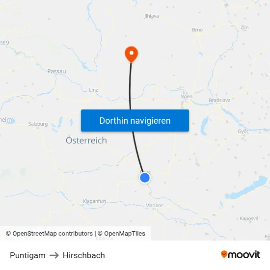 Puntigam to Hirschbach map
