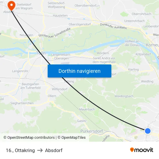 16., Ottakring to Absdorf map