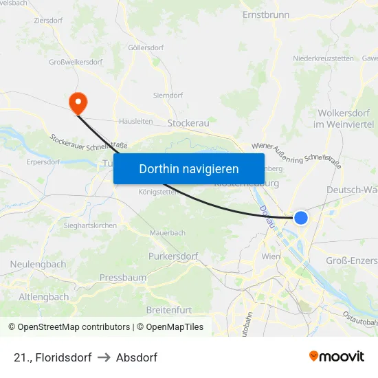 21., Floridsdorf to Absdorf map