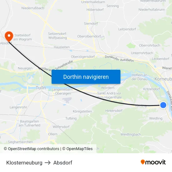Klosterneuburg to Absdorf map