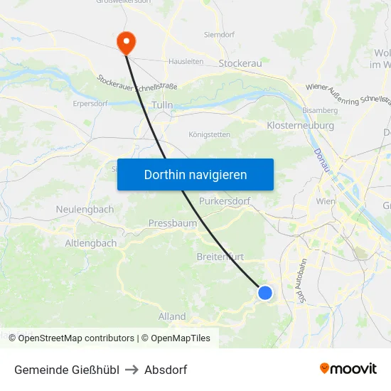 Gemeinde Gießhübl to Absdorf map