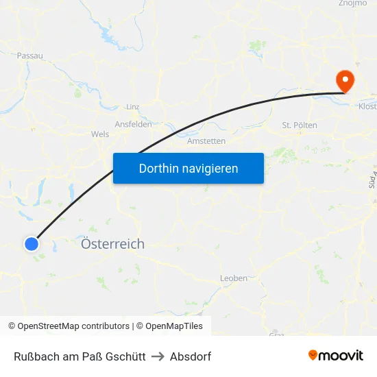 Rußbach am Paß Gschütt to Absdorf map