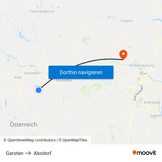 Garsten to Absdorf map