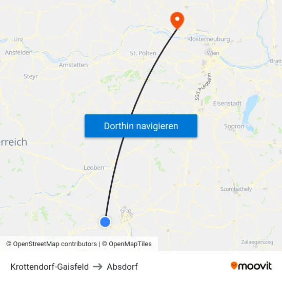 Krottendorf-Gaisfeld to Absdorf map