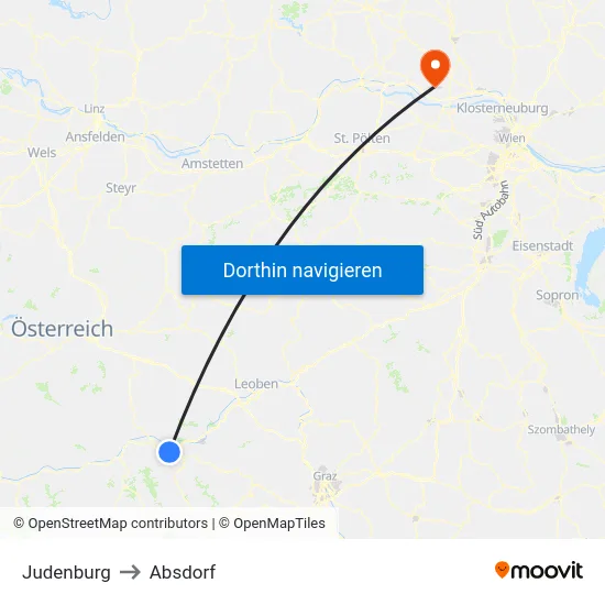 Judenburg to Absdorf map