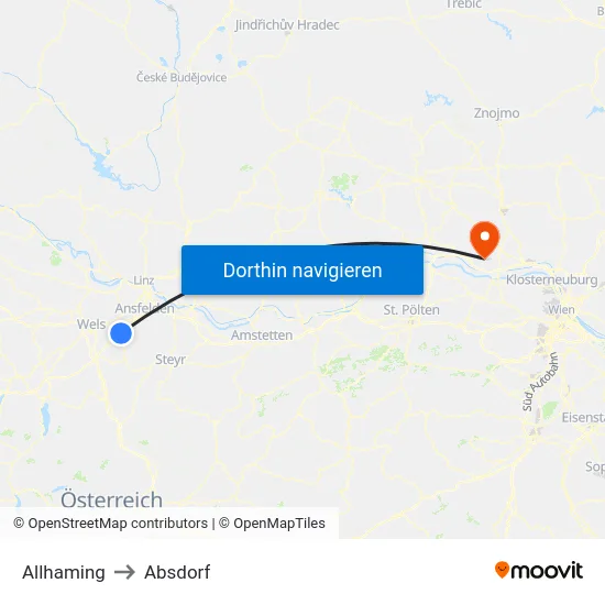 Allhaming to Absdorf map