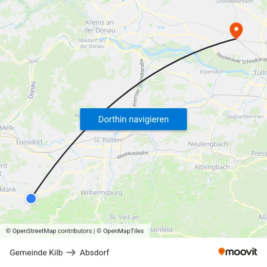 Gemeinde Kilb to Absdorf map