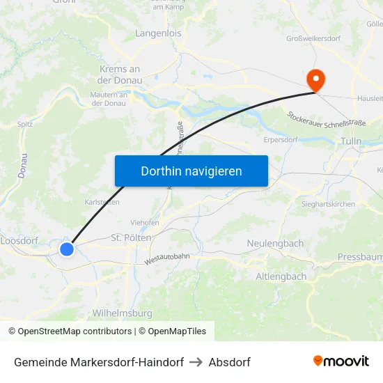 Gemeinde Markersdorf-Haindorf to Absdorf map